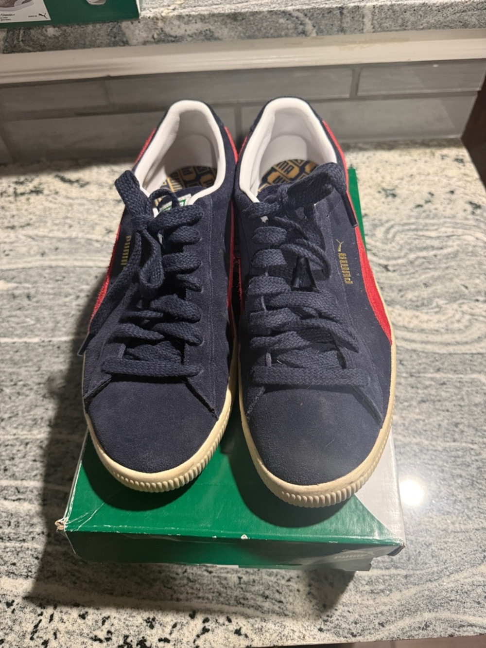 Puma Navy Suede Sneakers with Red Side Stripe